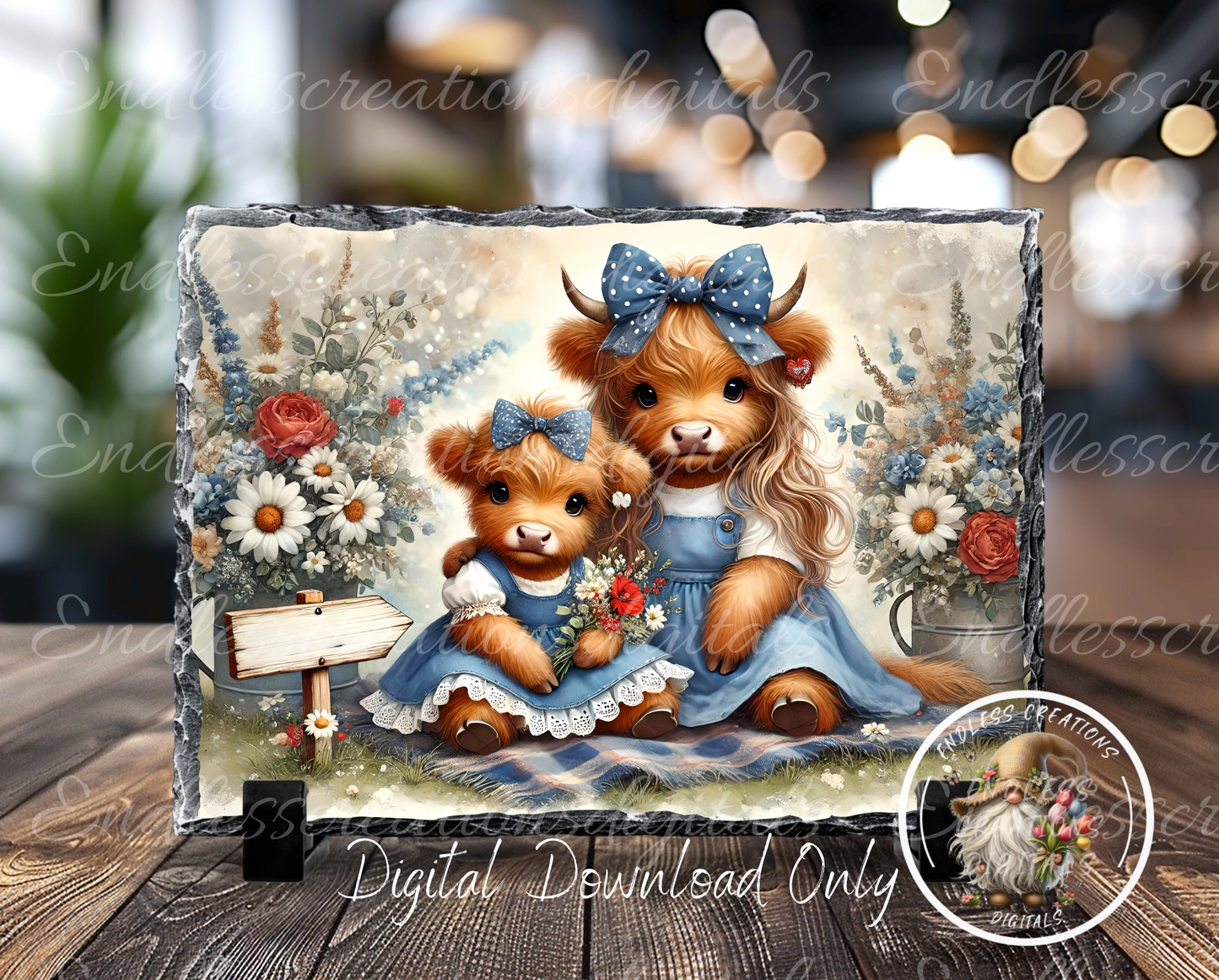 Adorable pair of Highlands dressed for Valentines ready to download for high quality sublimation,