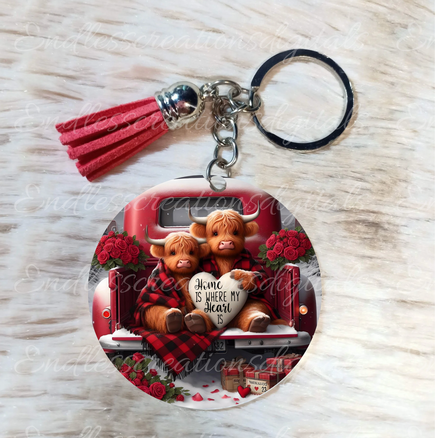 Valentines Highland Cow Red Truck