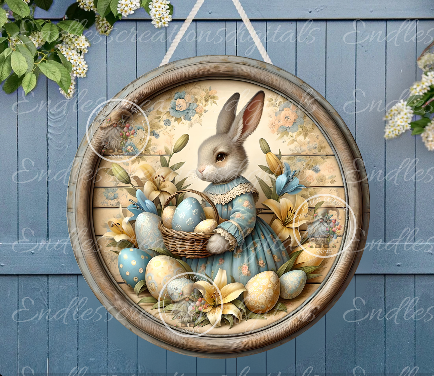 10" ROUND ALUMINUM WREATH SIGN MISS BUNNY