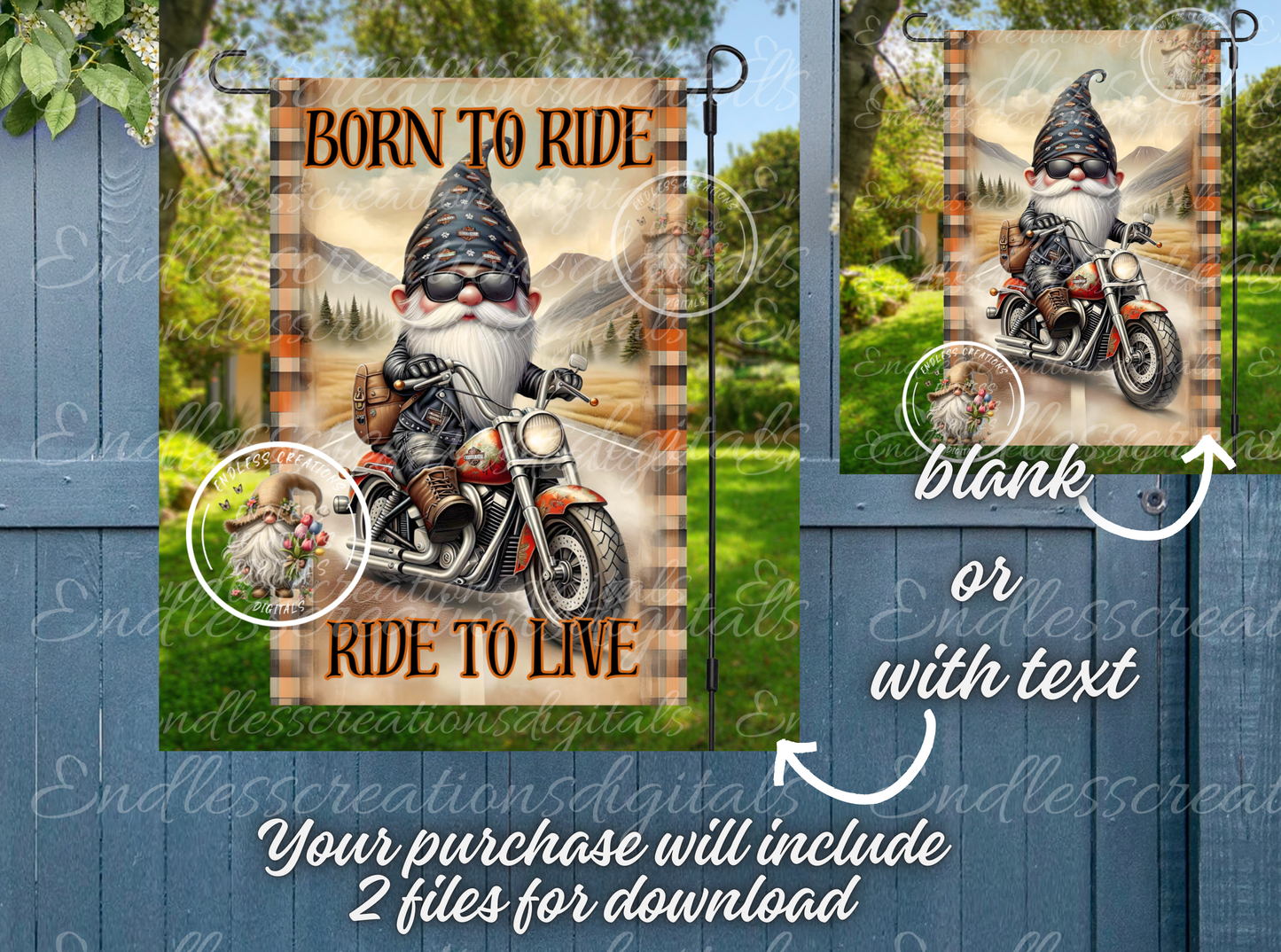 RIDE TO LIVE GNOME MOTORCYCLE GARDEN FLAG