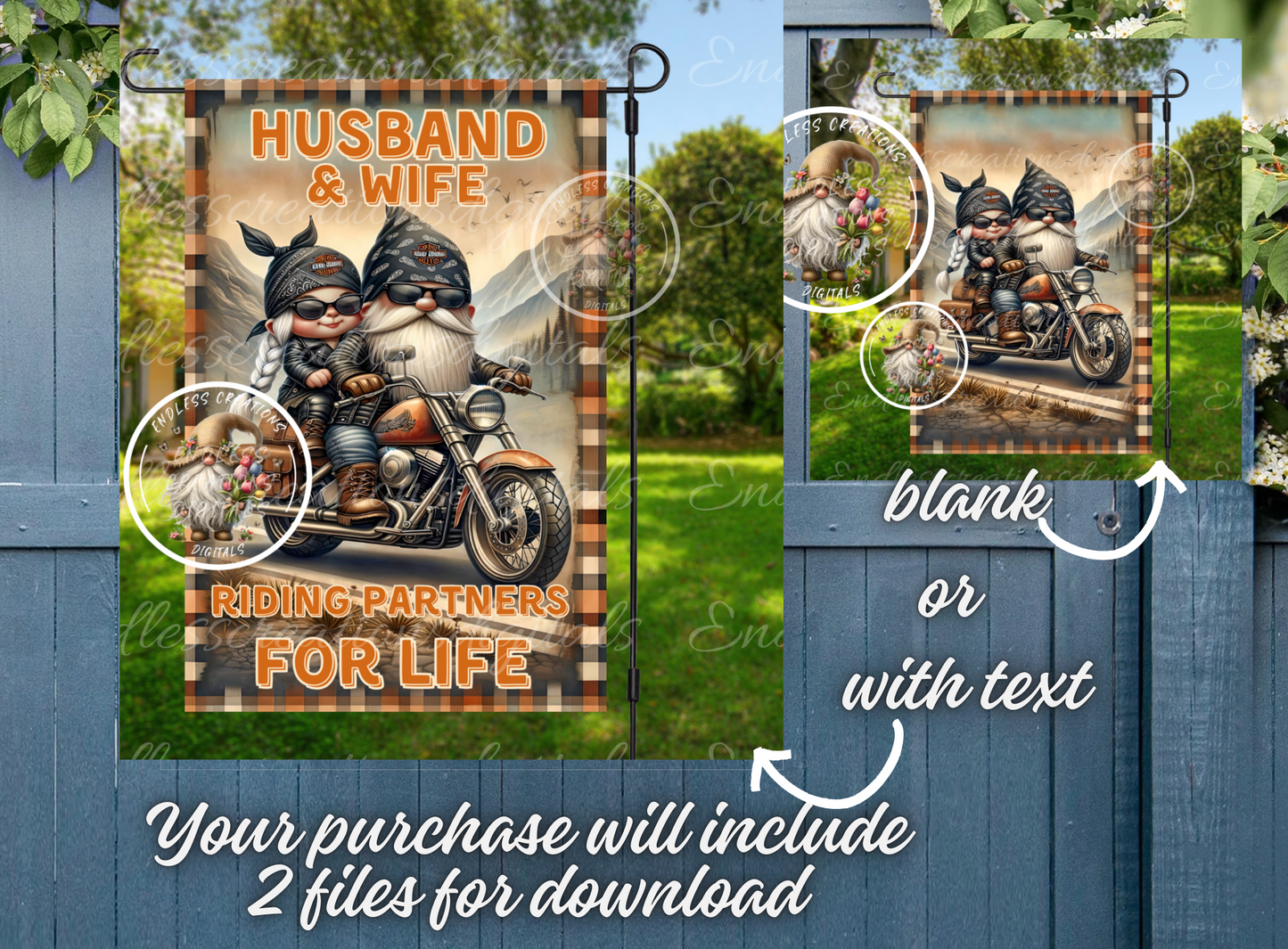 HUSBAND AND WIFE BIKERS GARDEN FLAG
