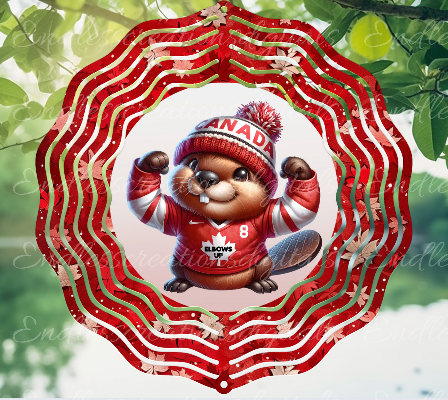 ELBOWS UP CANADA BEAVER WIND SPINNER
