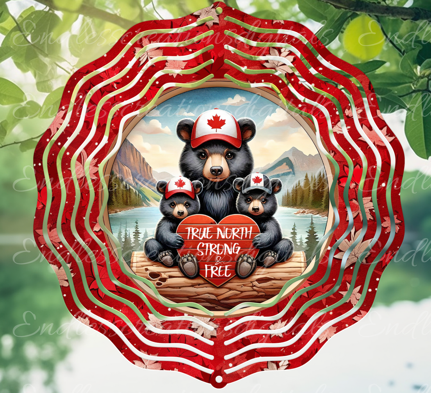 CANADA TRUE NORTH STRONG AND FREE BEARS WIND SPINNER