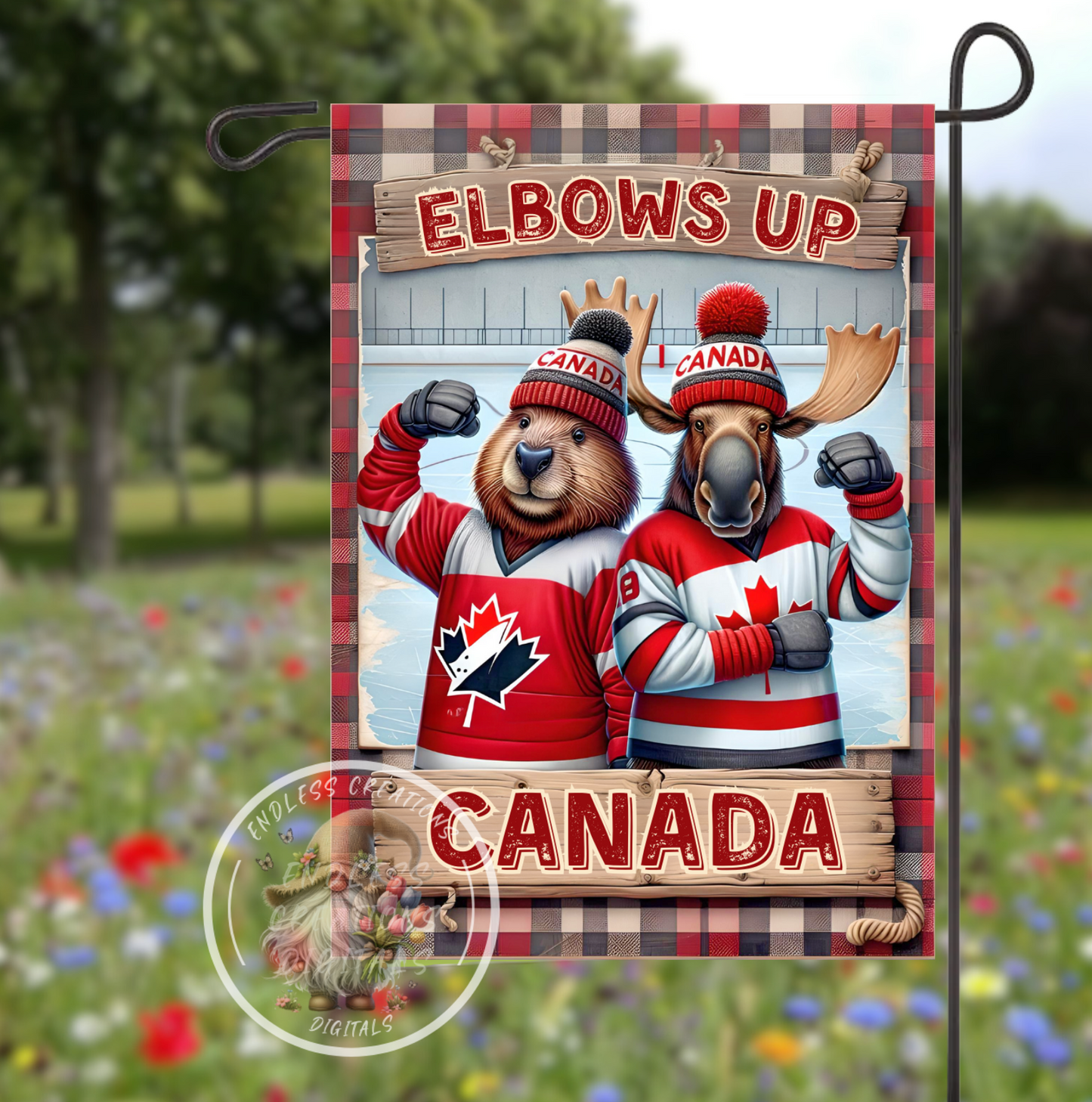 ELBOWS UP CANADA PHYSICAL GARDEN FLAG
