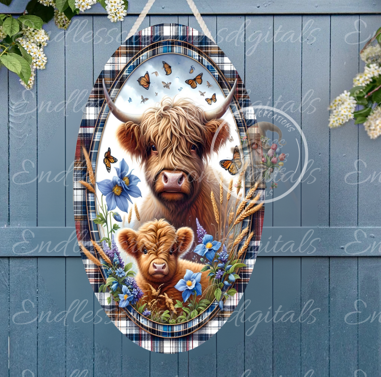 MAMA HIGHLAND WITH BABY OVAL DIGITAL