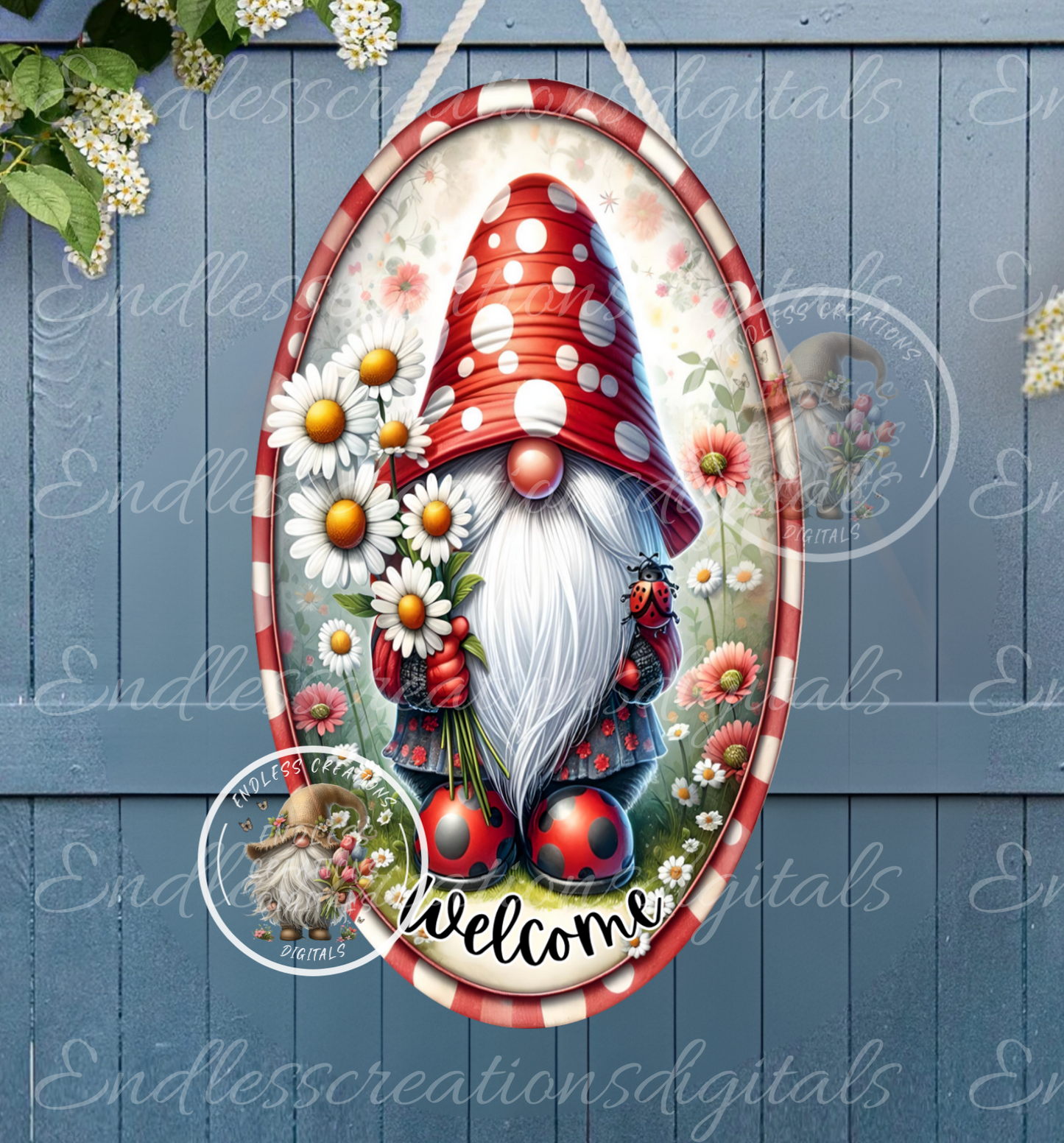 WELCOME LADYBUG DAISY GNOME OVAL DIGITAL