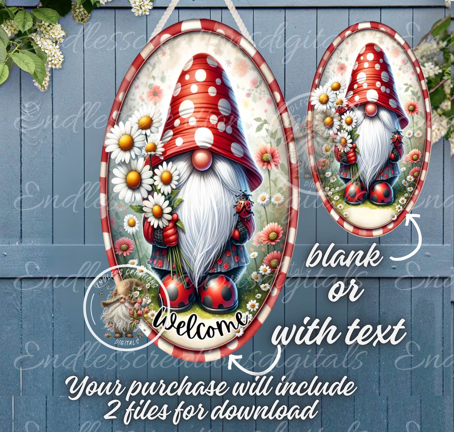 WELCOME LADYBUG DAISY GNOME OVAL DIGITAL