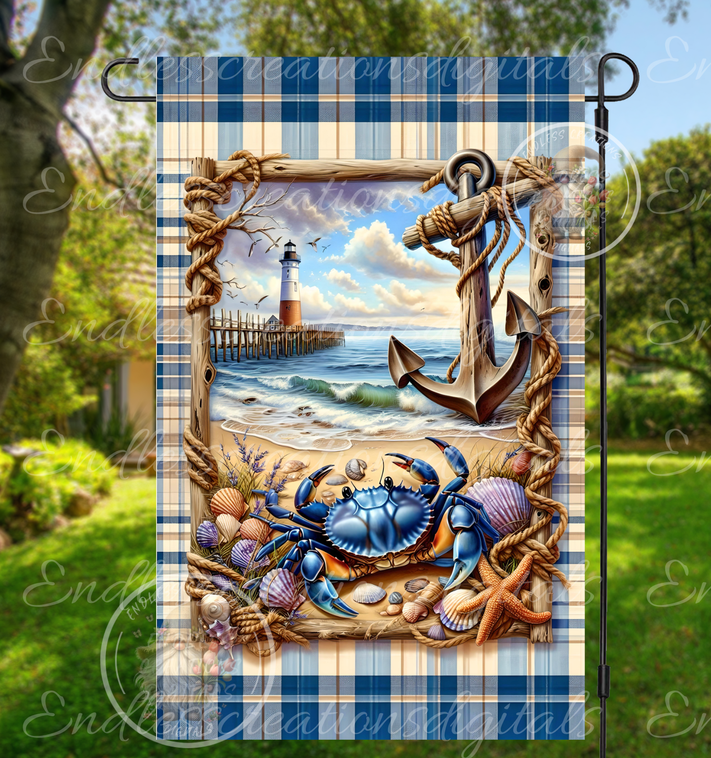 NAUTICAL BLUE CRAB SUMMER OCEAN GARDEN FLAG