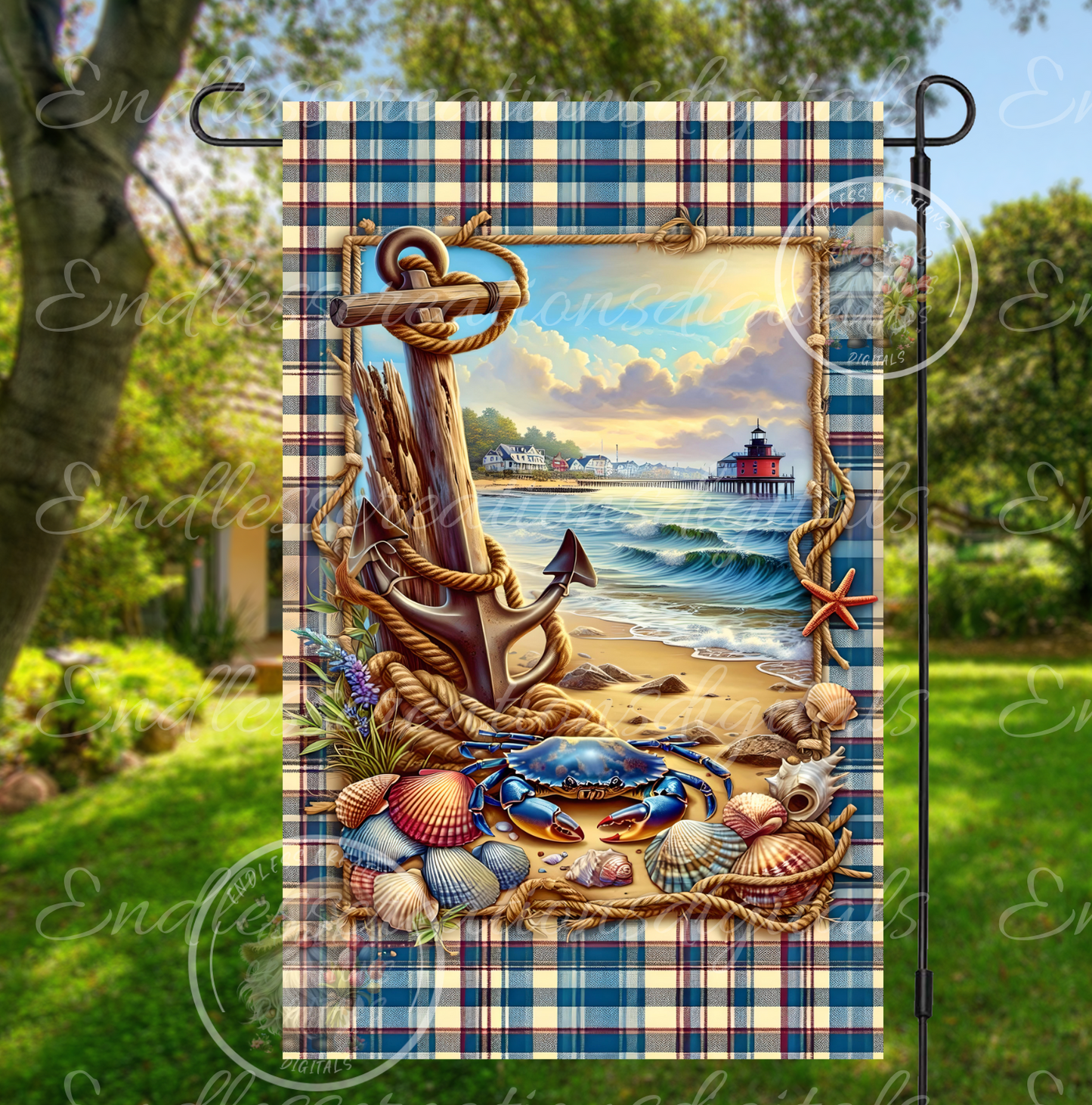NAUTICAL BLUE CRAB SUMMER OCEAN GARDEN FLAG