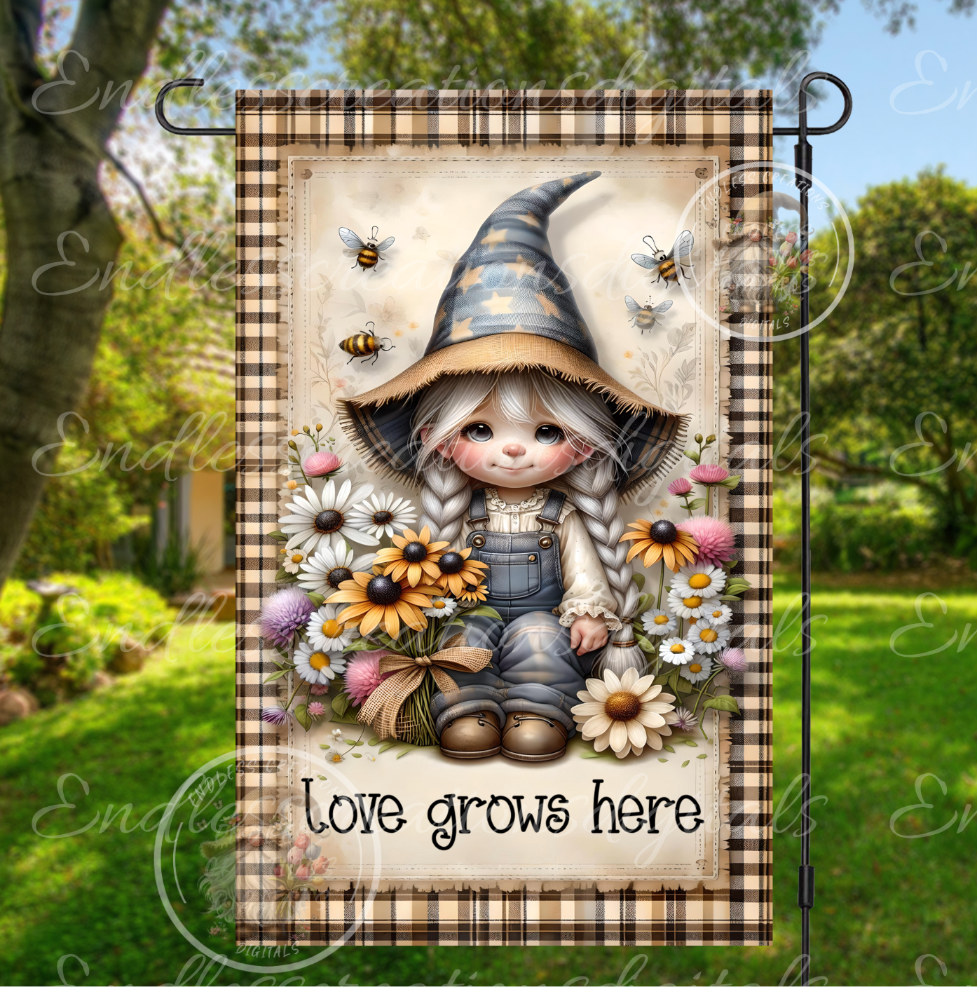 WELCOME GIRL GNOME GARDEN FLAG