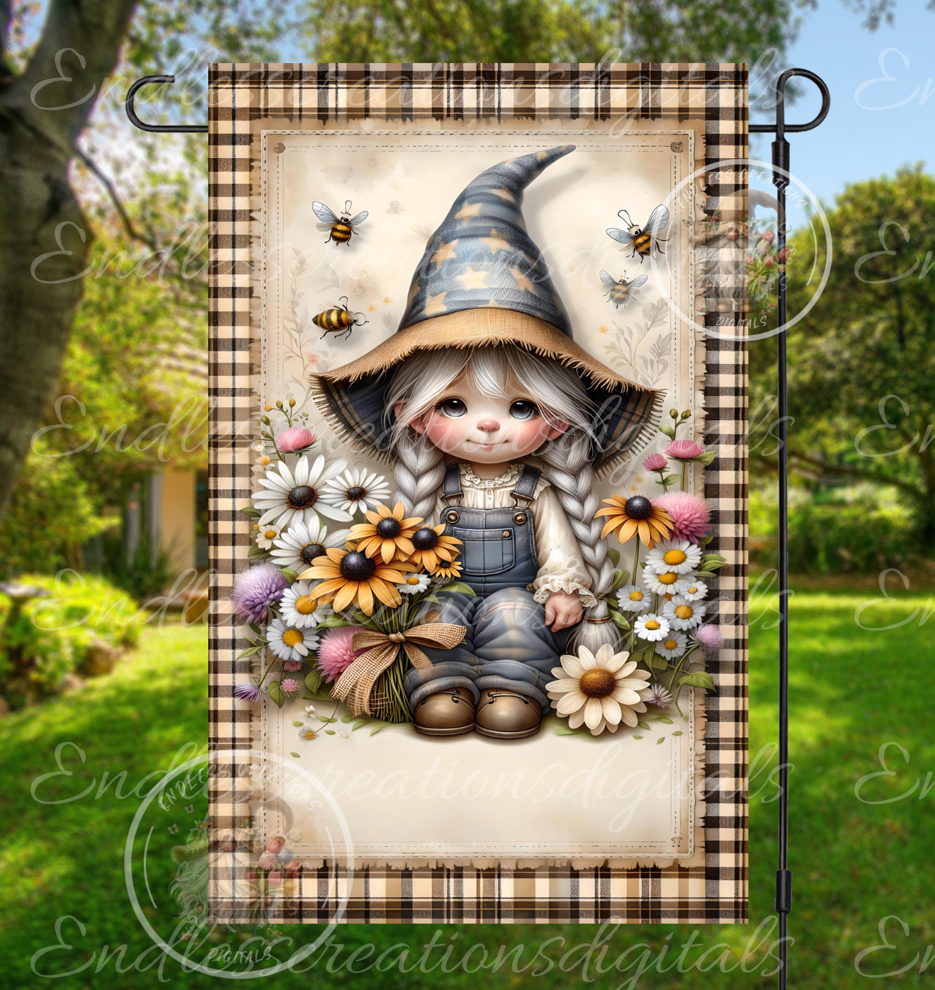 WELCOME GIRL GNOME GARDEN FLAG