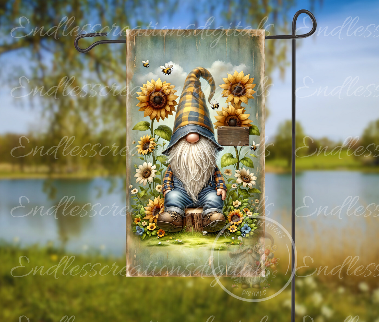 SUNFLOWER GNOME GARDEN FLAG