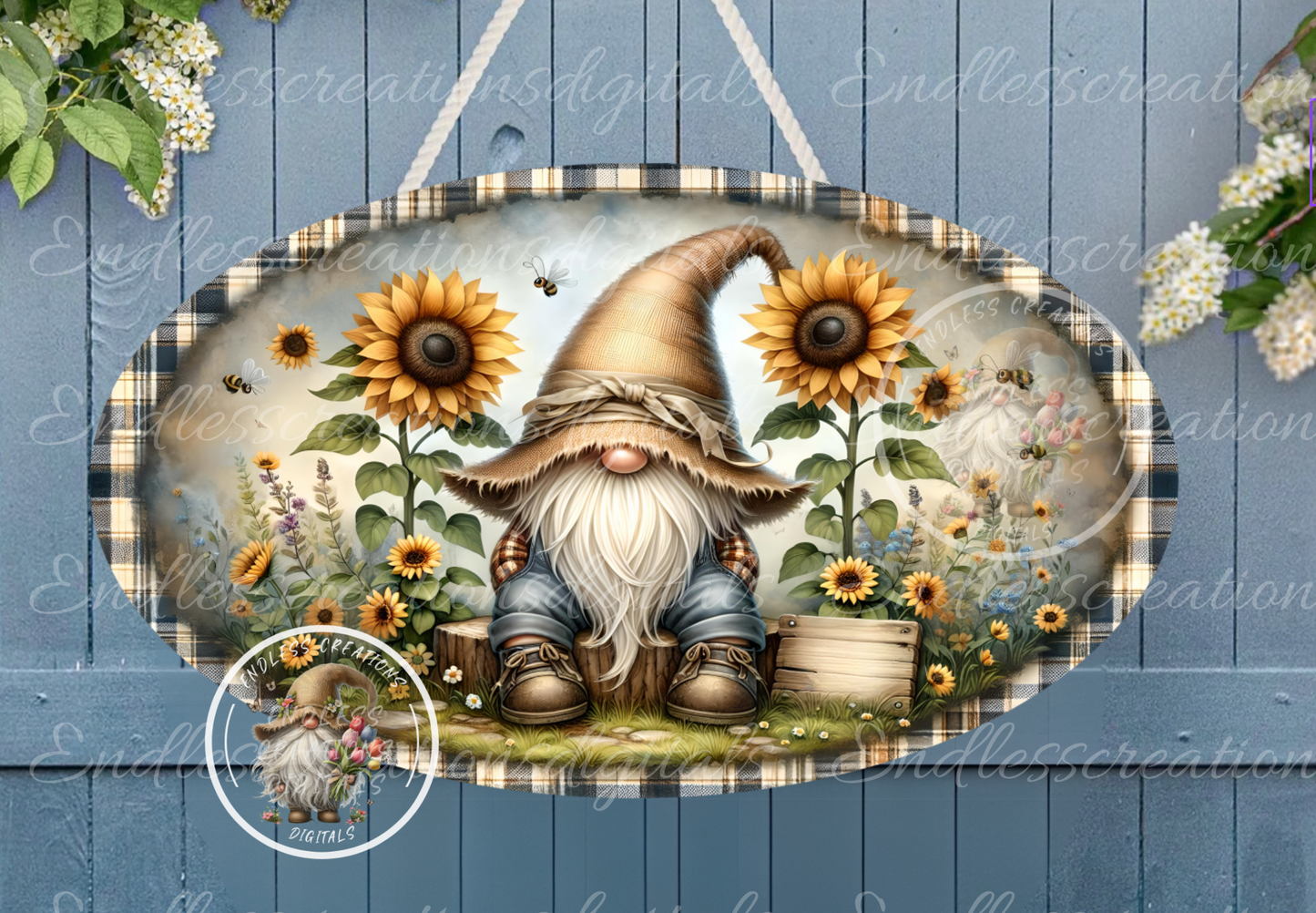 SUNFLOWER GNOME HOME SWEET HOME DIGITAL OVAL