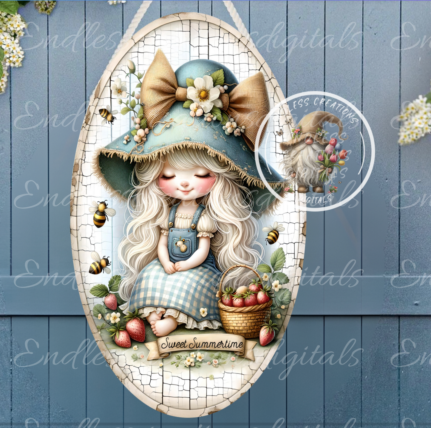 SWEET SUMMER STRAWBERRY GIRL OVAL DIGITAL