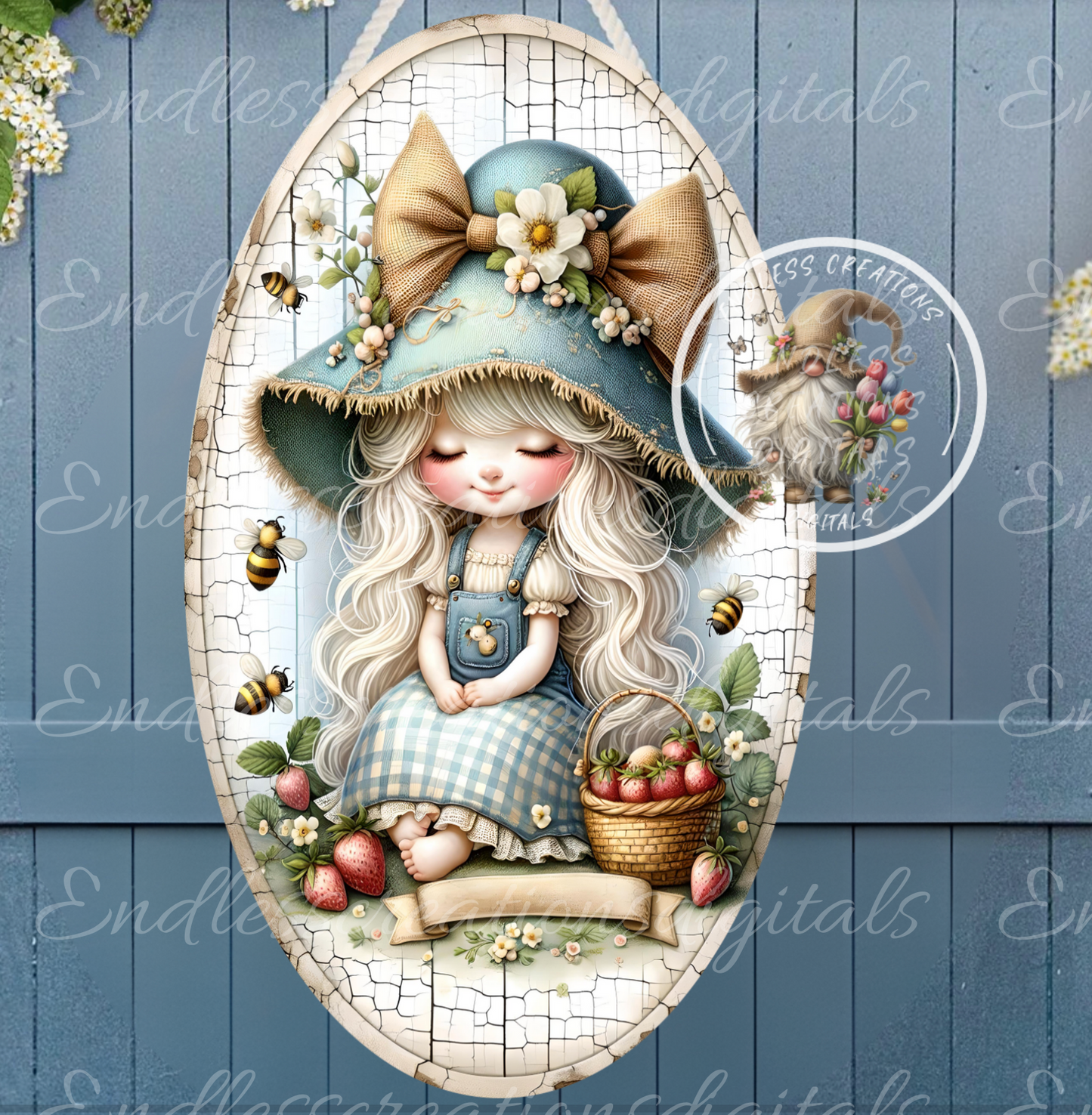 SWEET SUMMER STRAWBERRY GIRL OVAL DIGITAL