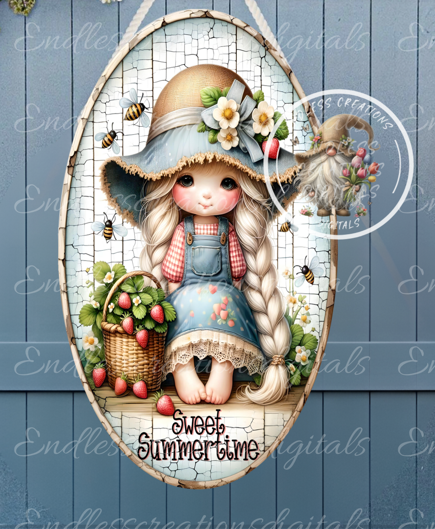 SWEET SUMMER STRAWBERRY GIRL GNOME OVAL DIGITAL