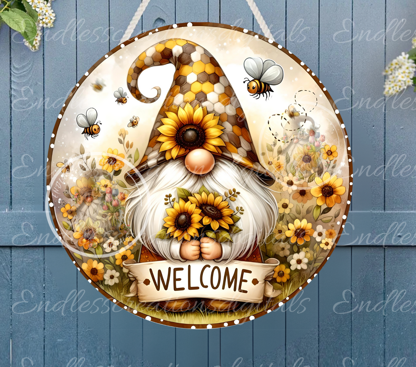 WELCOME SUNFLOWER BEE GNOME SUMMER