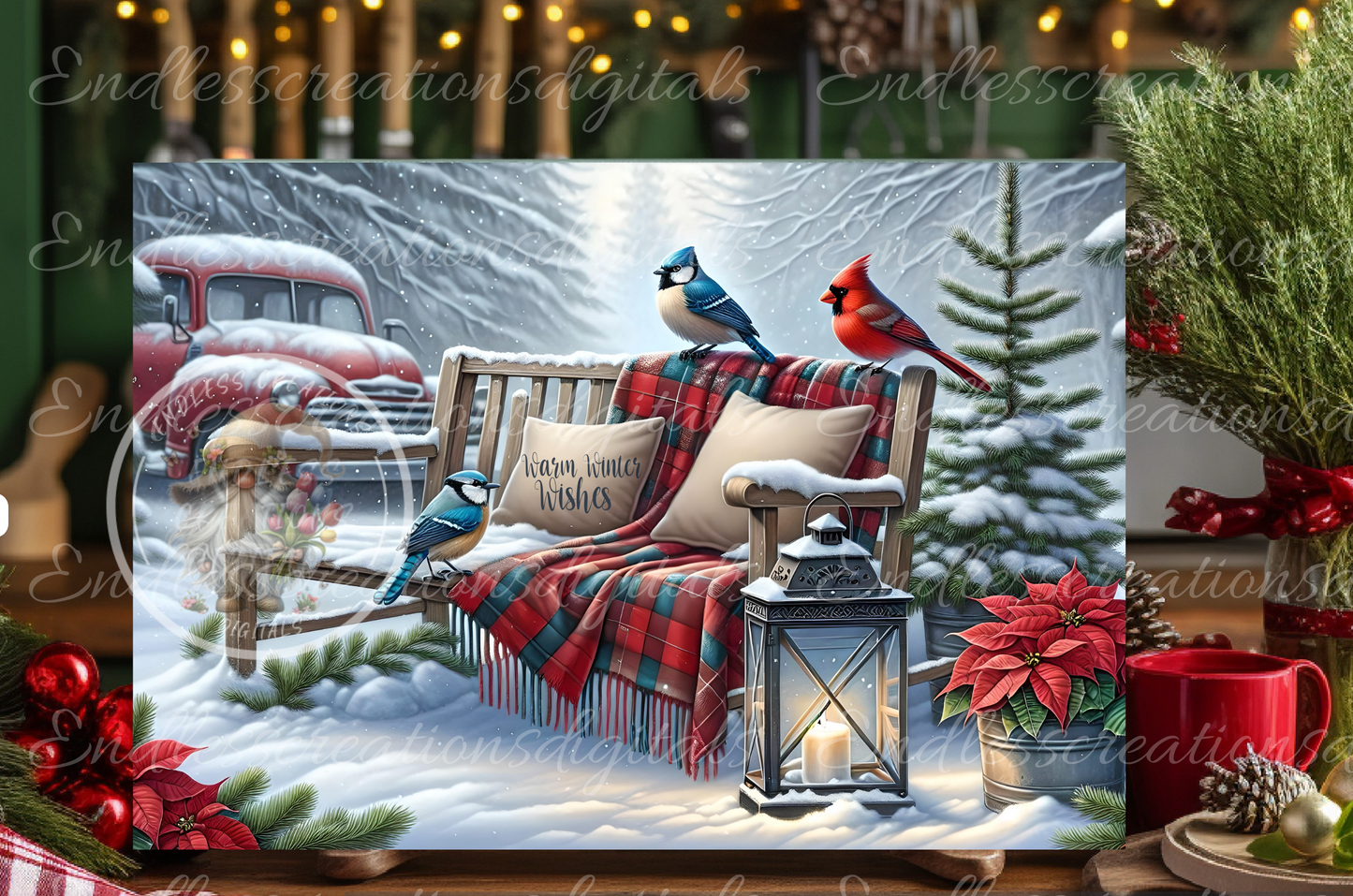 WARM WINTER WISHES BENCH CARDINALS RECTANGLE