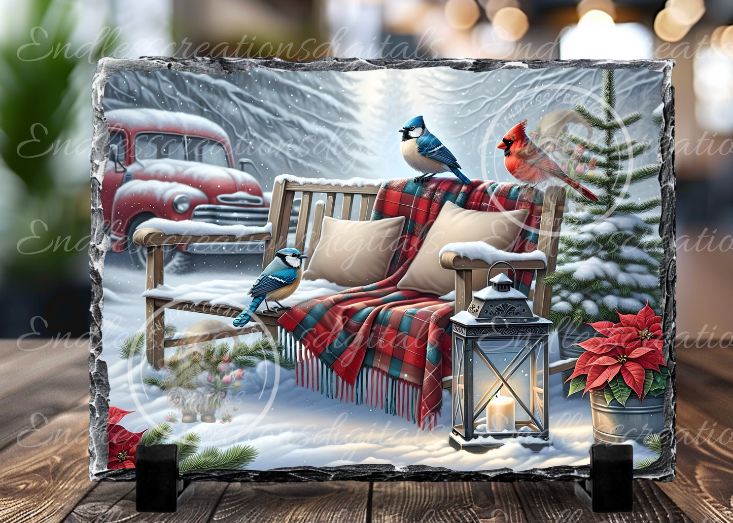 WARM WINTER WISHES BENCH CARDINALS RECTANGLE