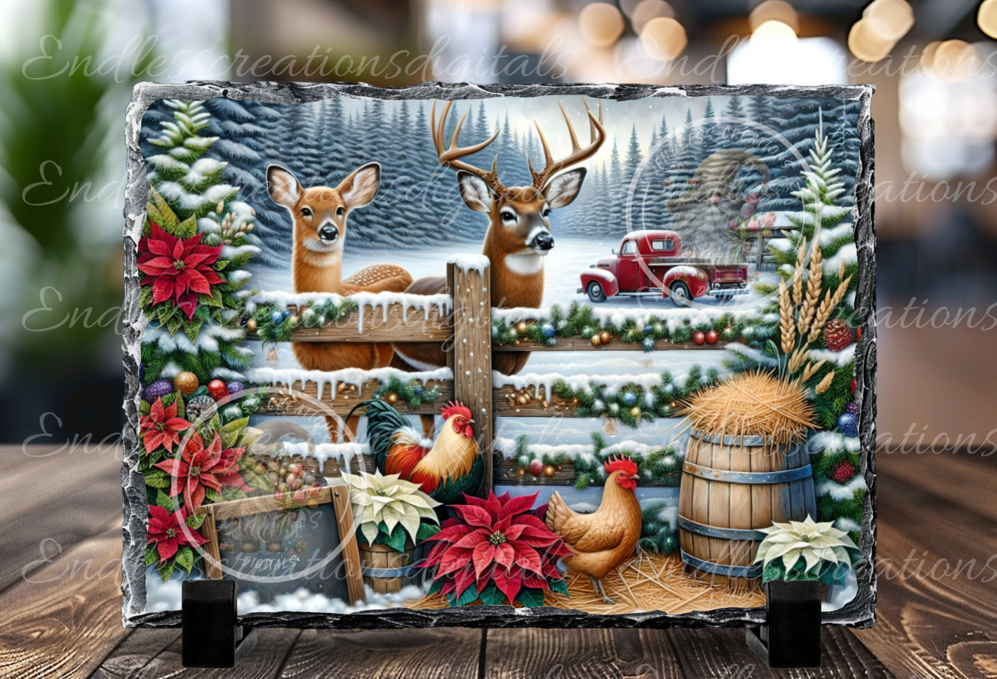WINTER TREES, DEER, TRUCK RECTANGLE