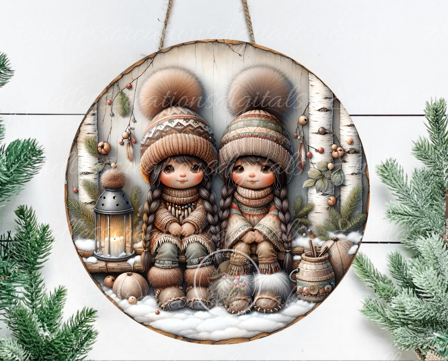 WINTER ROUND NATIVE GIRLS ORNAMENTS/GIFT TAGS