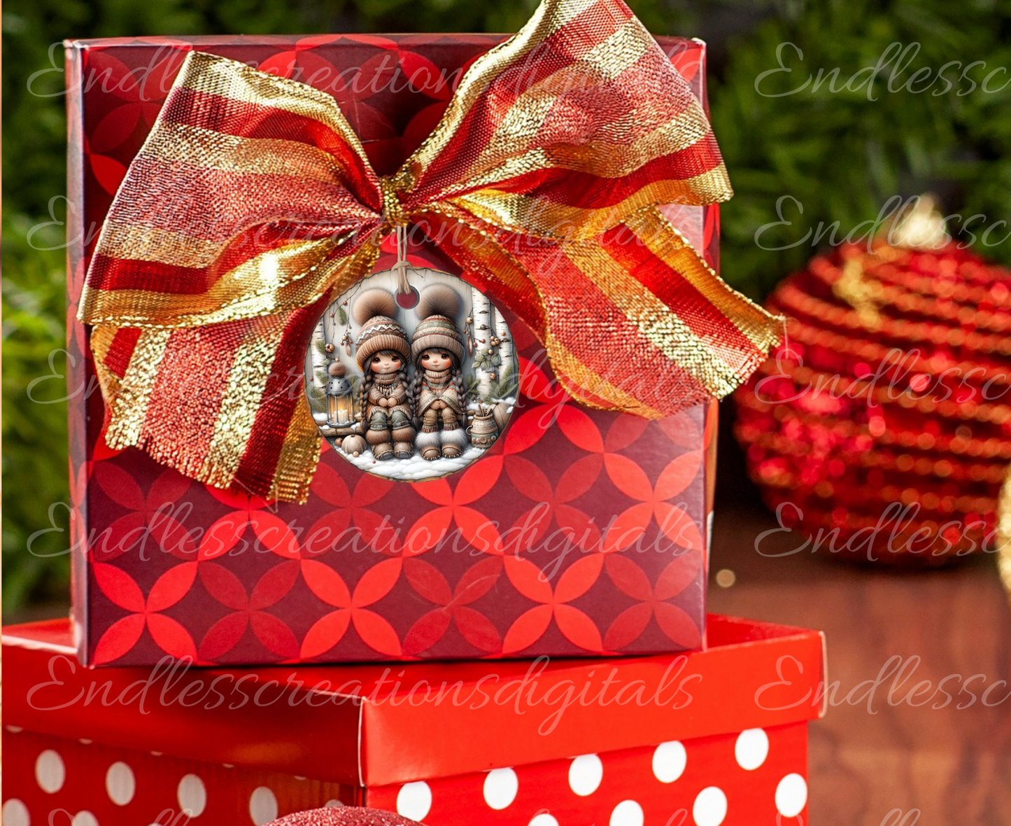 WINTER ROUND NATIVE GIRLS ORNAMENTS/GIFT TAGS