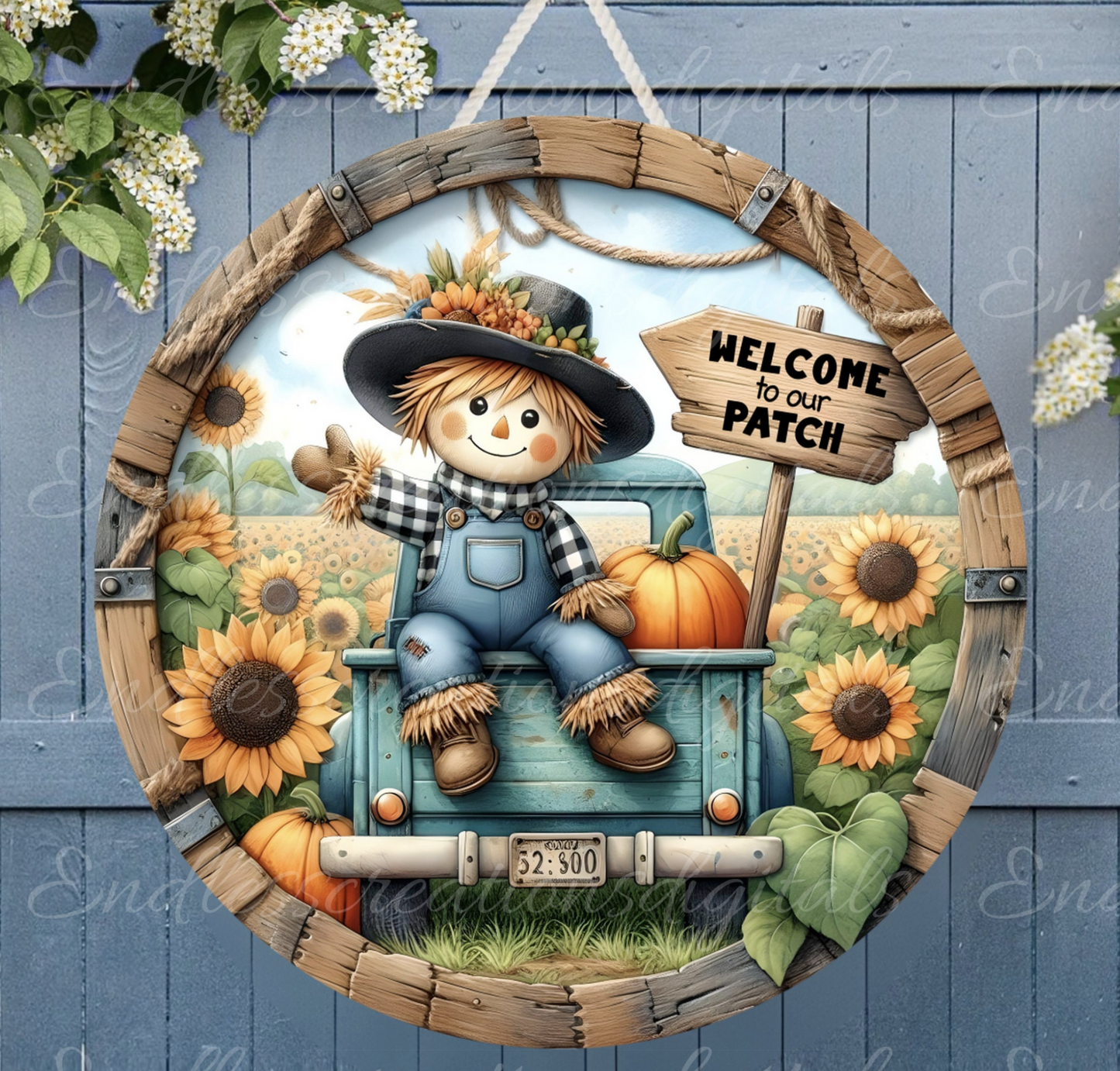 FALL SCARECROW TRUCK 10" ALUMINUM PHYSICAL ROUND