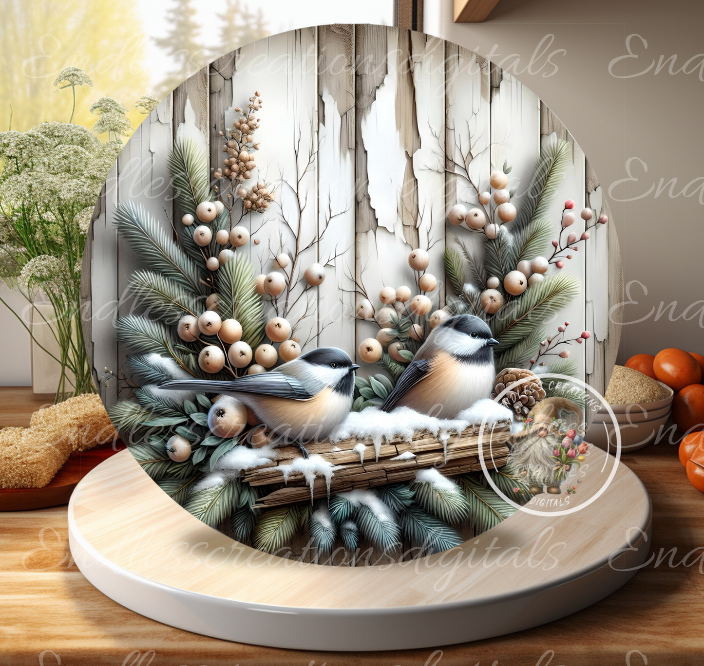 WINTER CHICKADEES CLOCK DESIGN