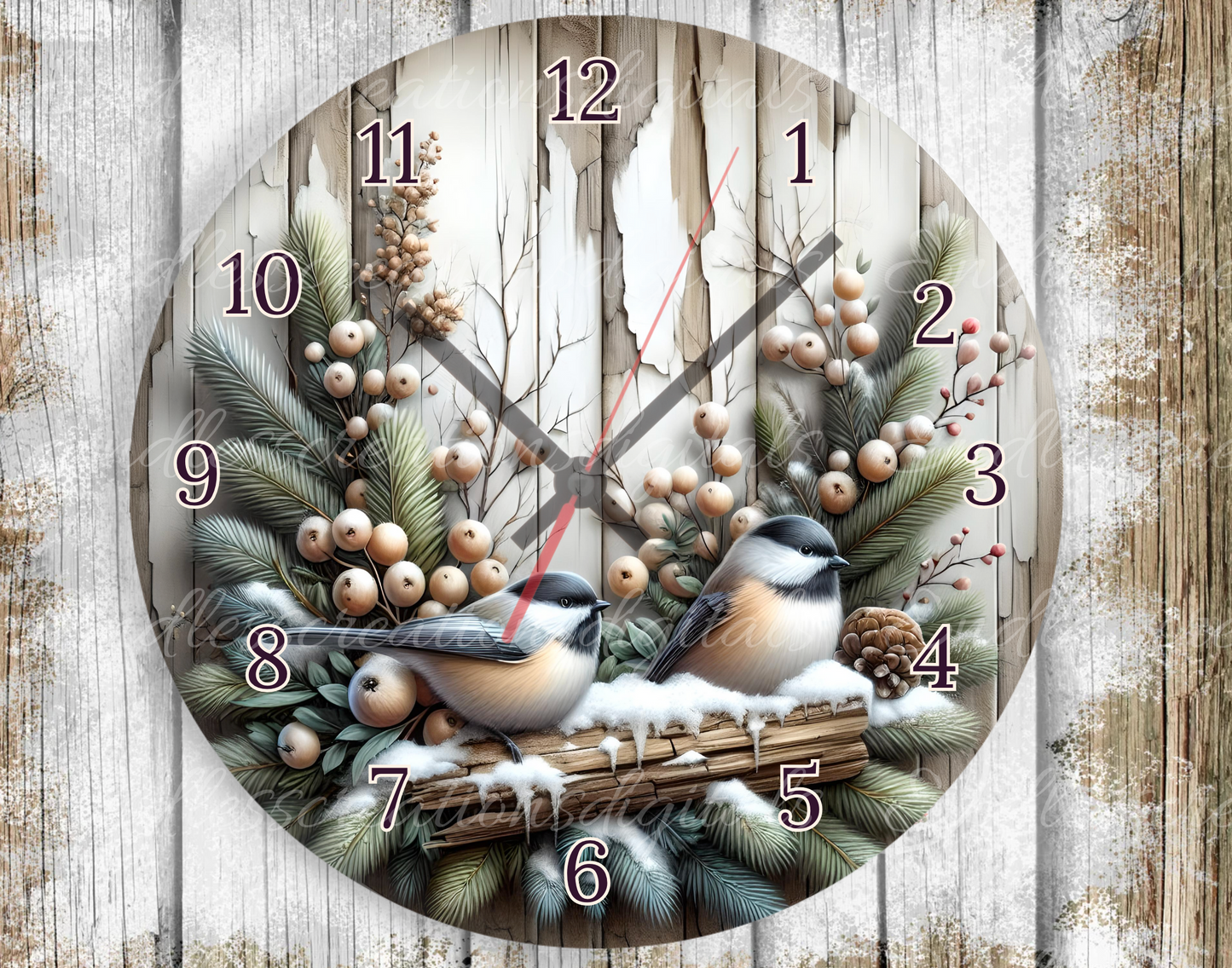 WINTER CHICKADEES CLOCK DESIGN