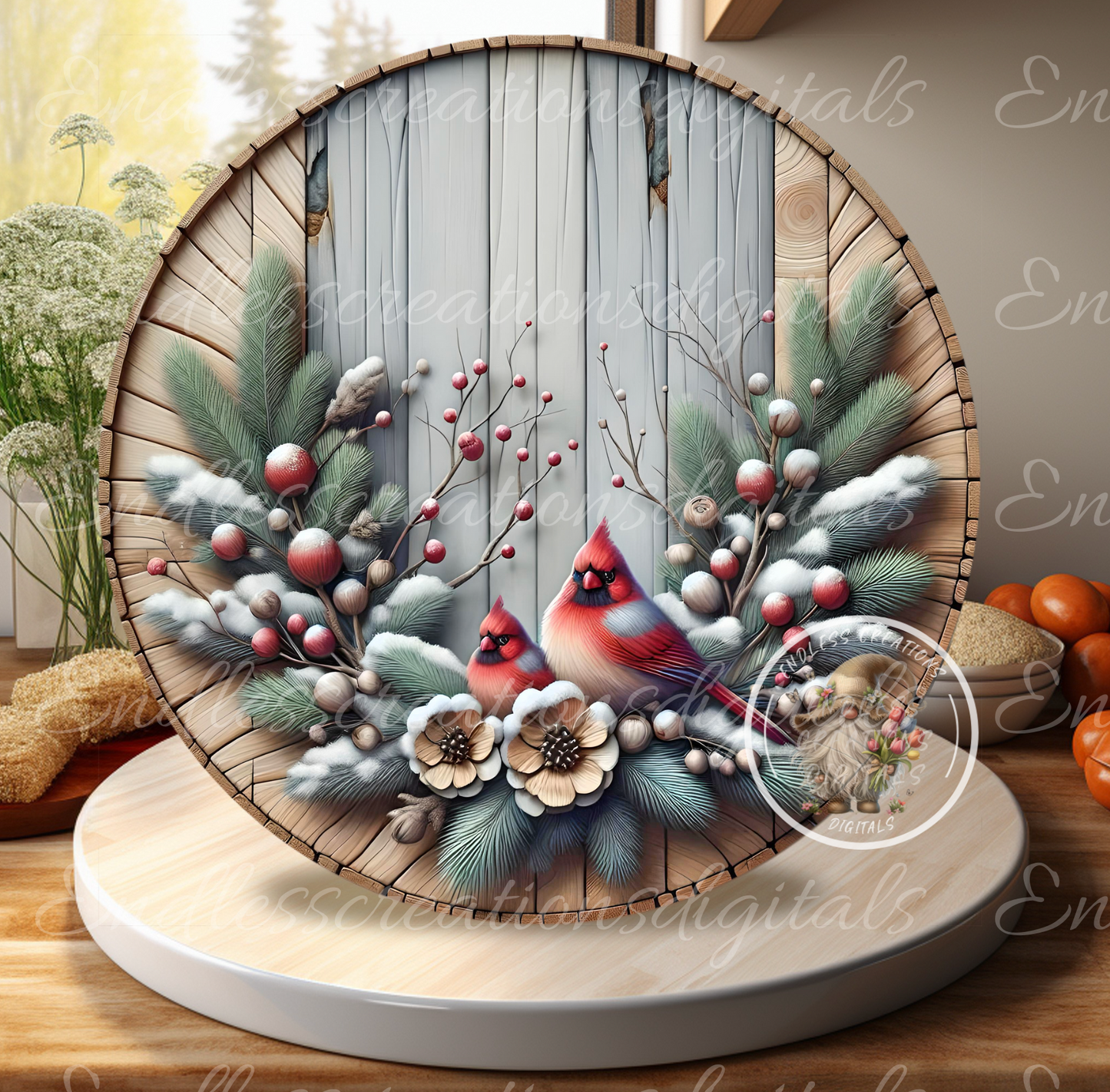SNOWY CARDINALS CLOCK DESIGN