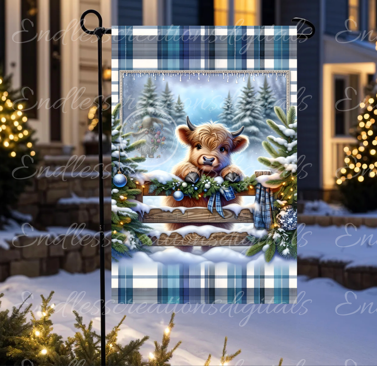 WINTER WELCOME HIGHLAND COW GARDEN FLAG