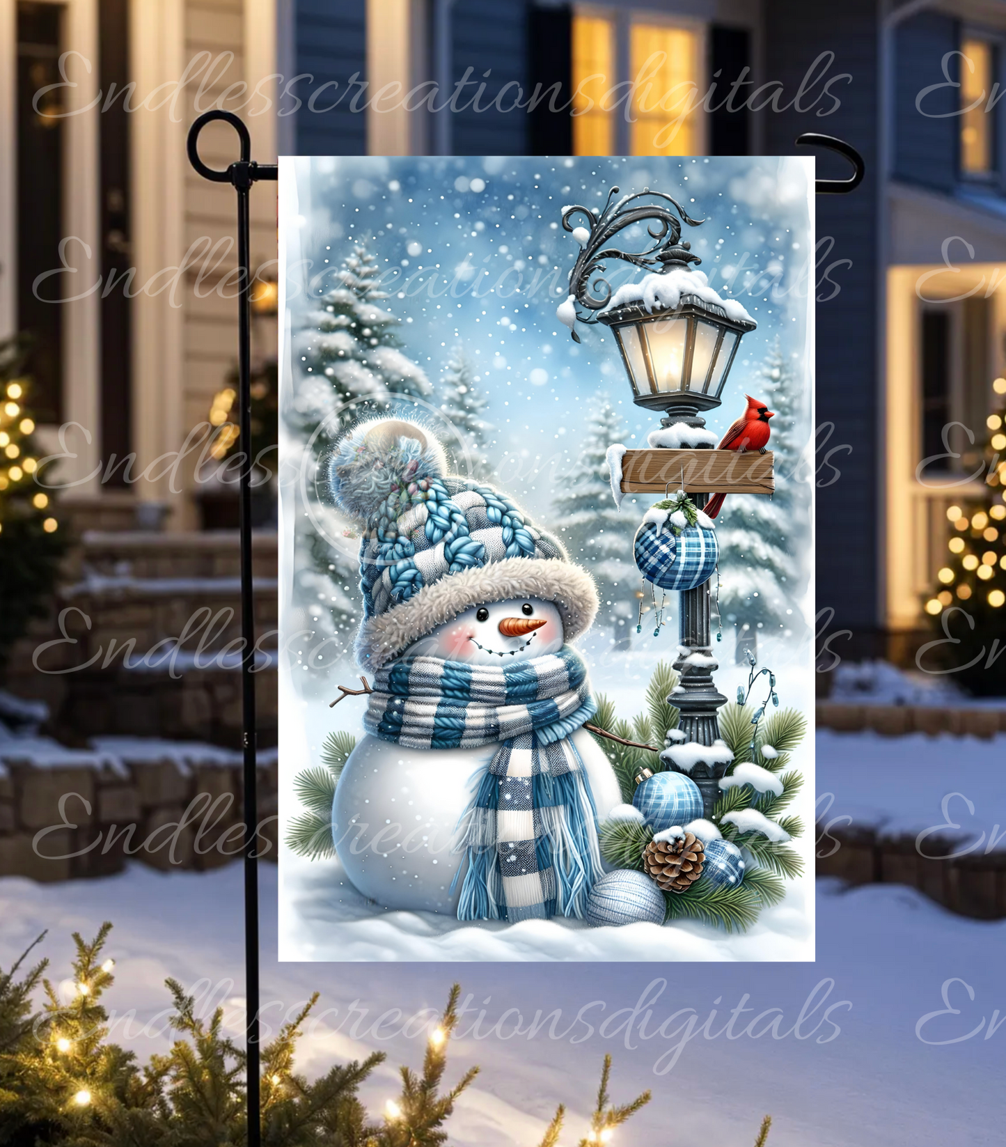 LET IT SNOW WINTER SNOWMAN GARDEN FLAG