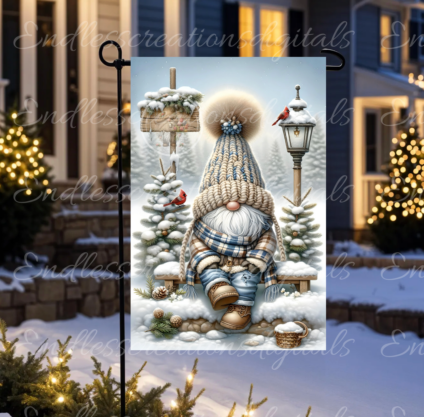 WELCOME WINTER GNOME GARDEN FLAG