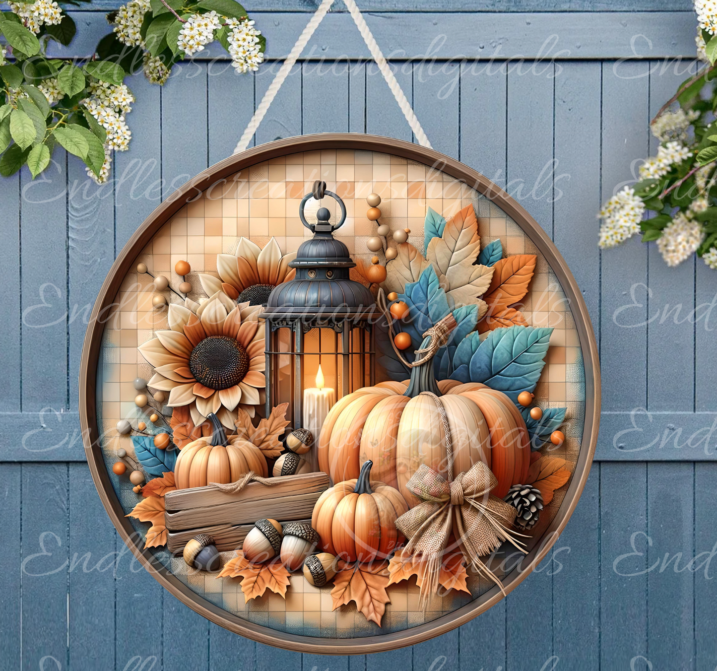 HAPPY FALL PUMPKIN FLORAL ROUND