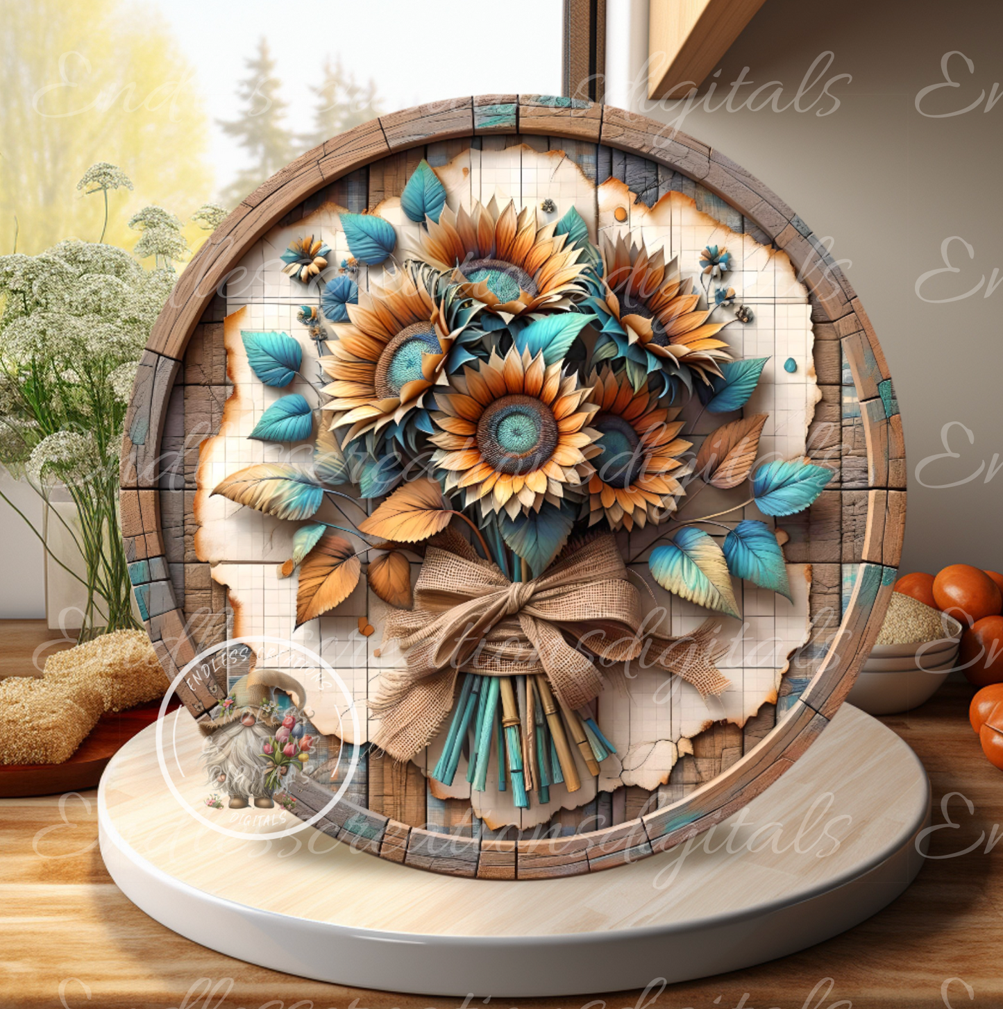 SUNFLOWER FALL FLORAL CLOCK DESIGN