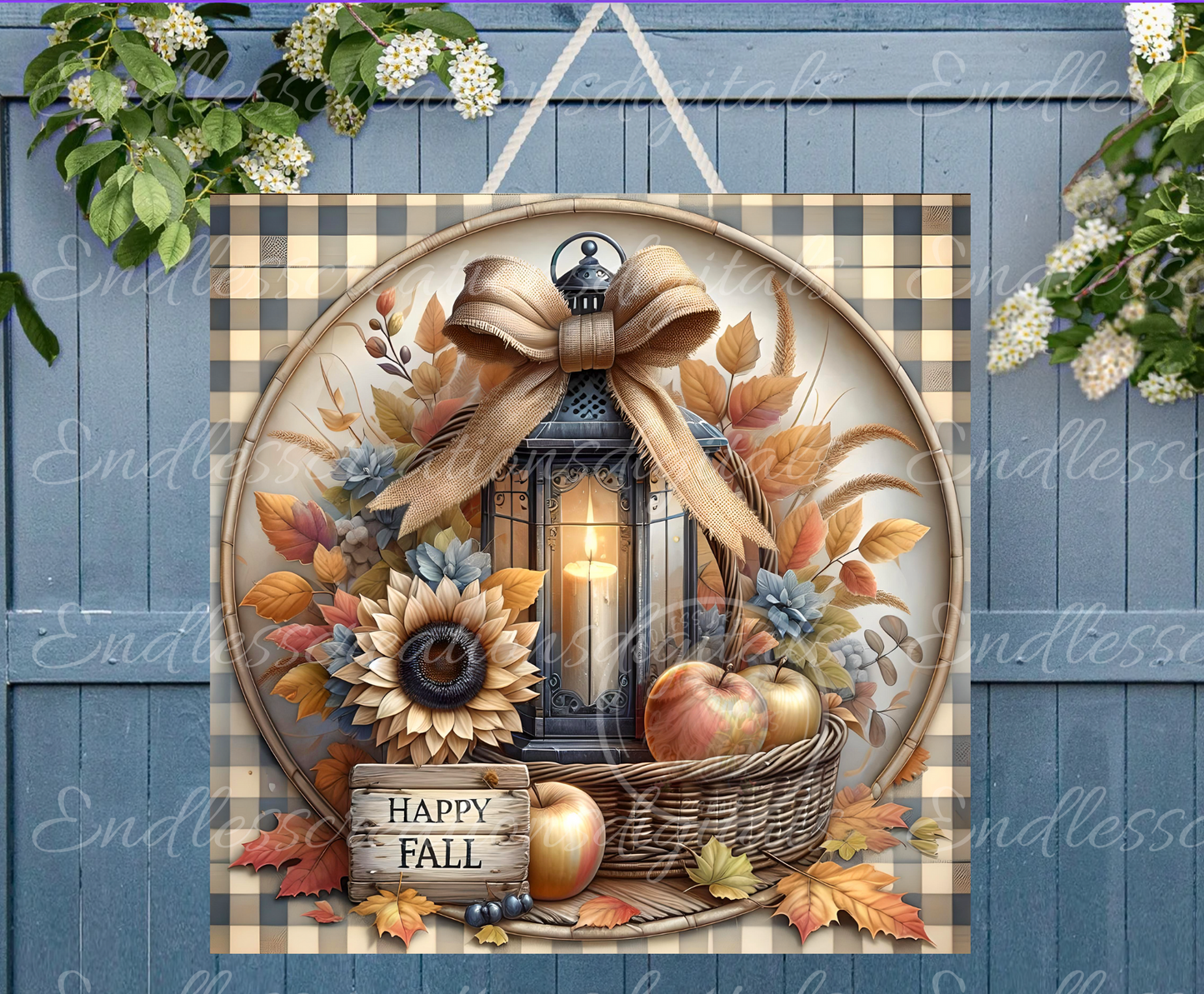 SQUARE HAPPY FALL LANTERN FLORAL