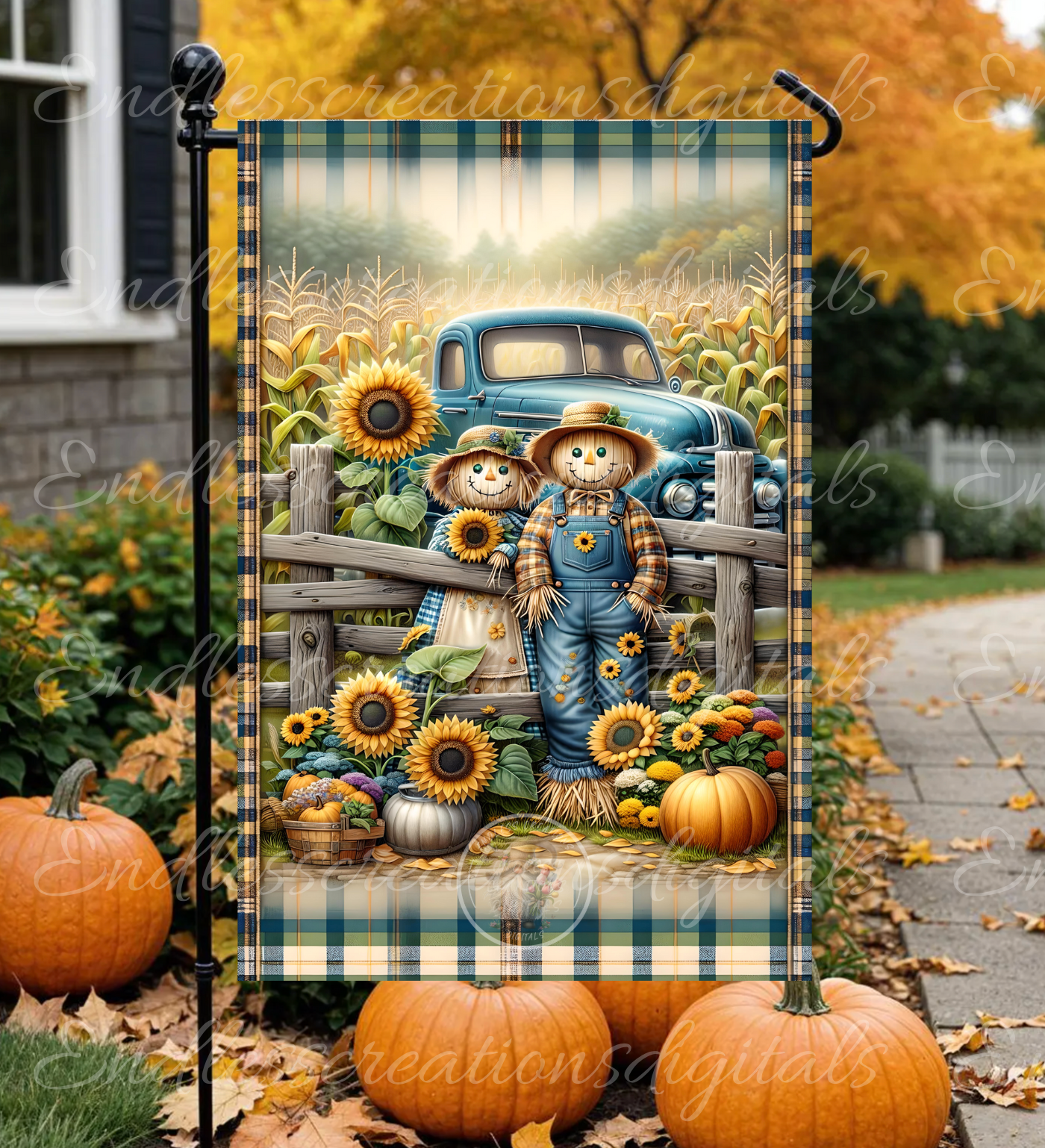 FALL SCARECROW COUPLE GARDEN FLAG