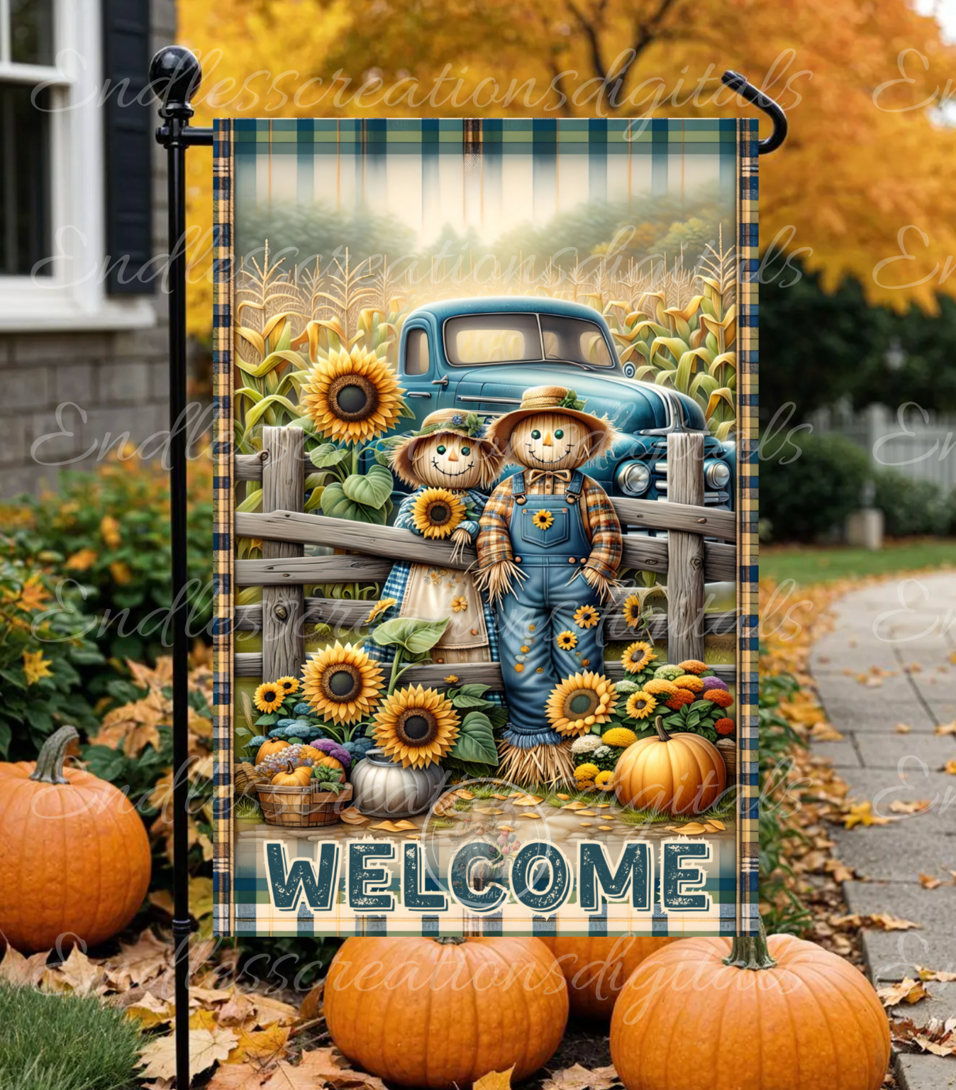 FALL SCARECROW COUPLE GARDEN FLAG