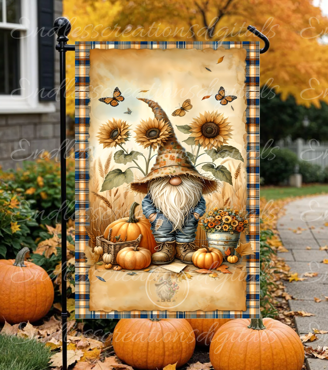 FALL GNOME WELCOME FRIENDS GARDEN FLAG