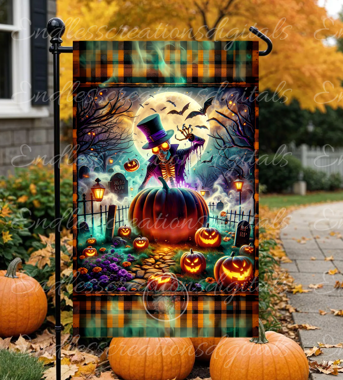 HAPPY HALLOWEEN FALL SKELETON GARDEN FLAG