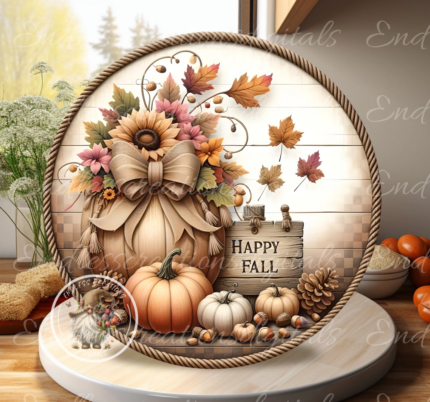 PINK PUMPKIN FLORAL FALL ROUND