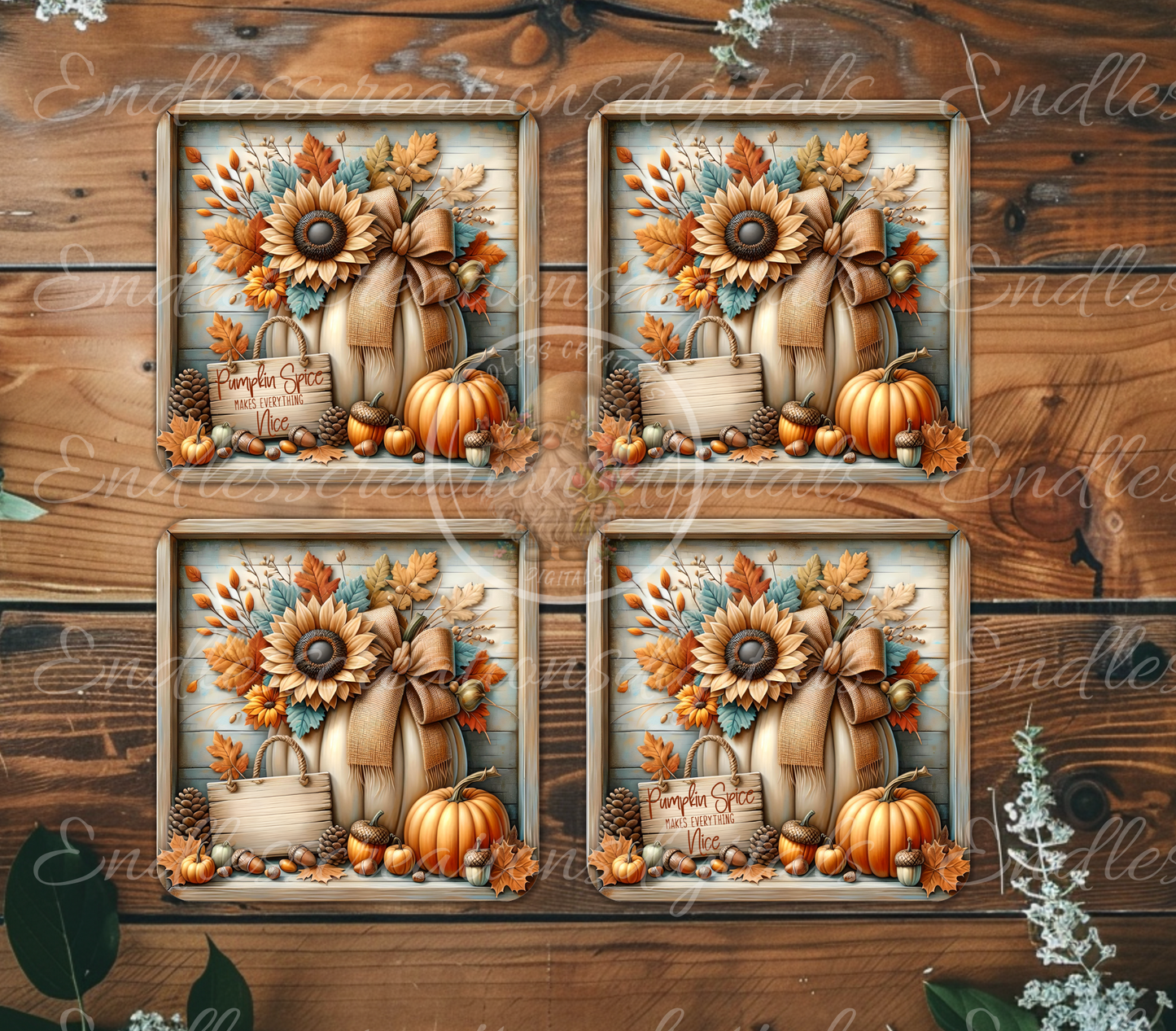 SQUARE FRAMED FALL PUMPKIN FLORAL