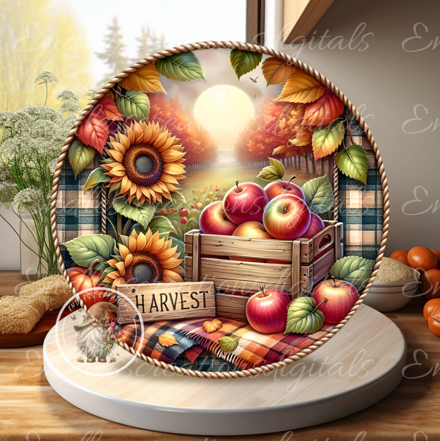 FALL APPLE HARVEST ROUND/CLOCK DESIGN