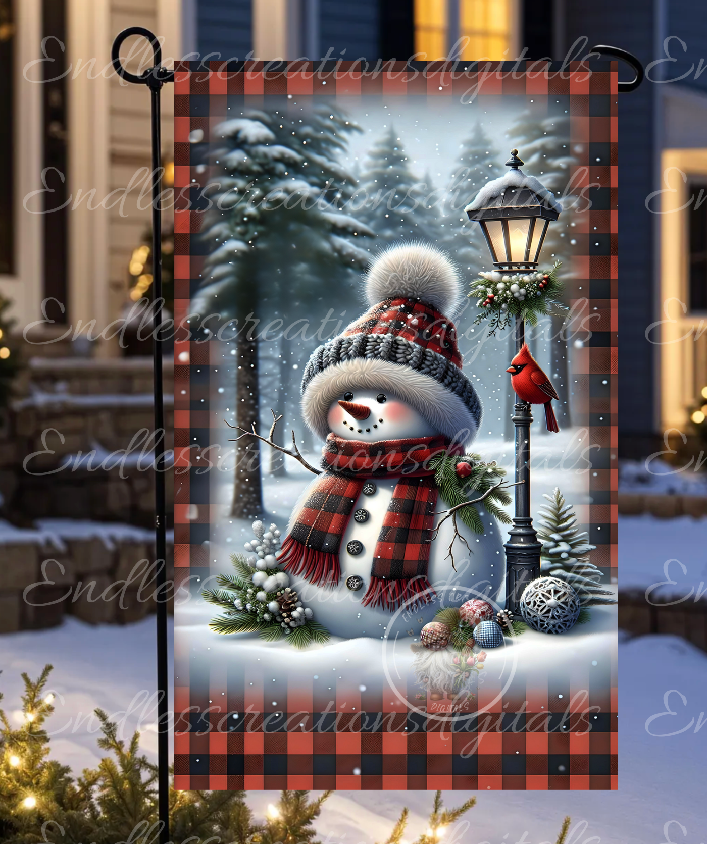 WELCOME BUFFALO PLAID SNOWMAN GARDEN FLAG