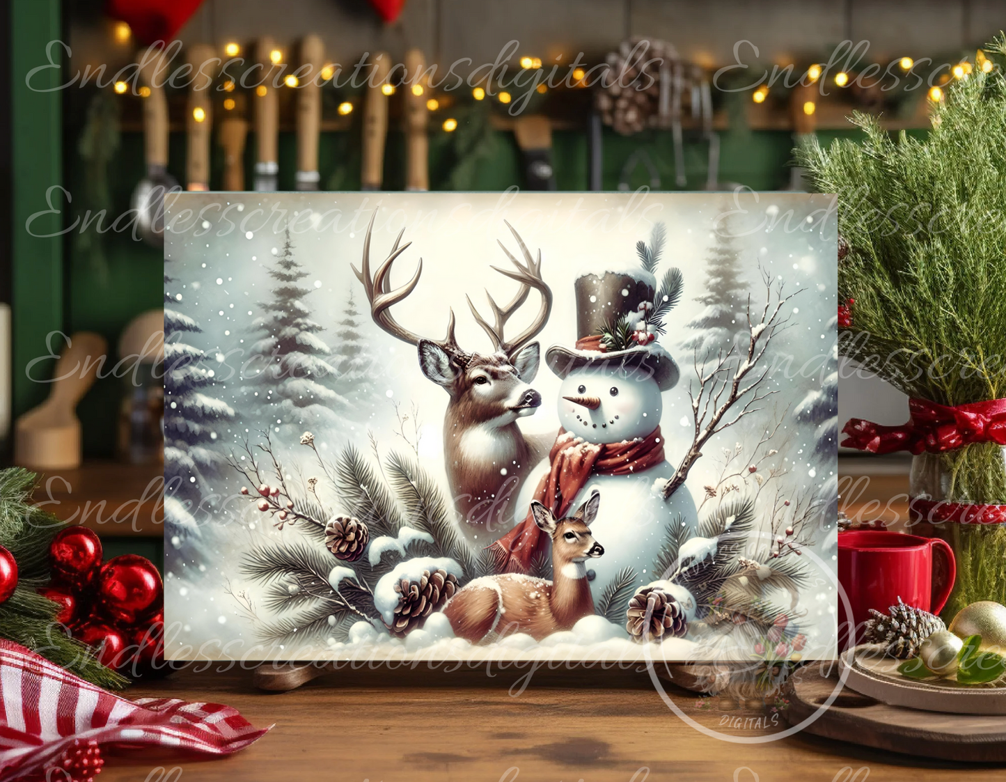 SNOWMAN DEER WINTER TINS/RECTANGLE