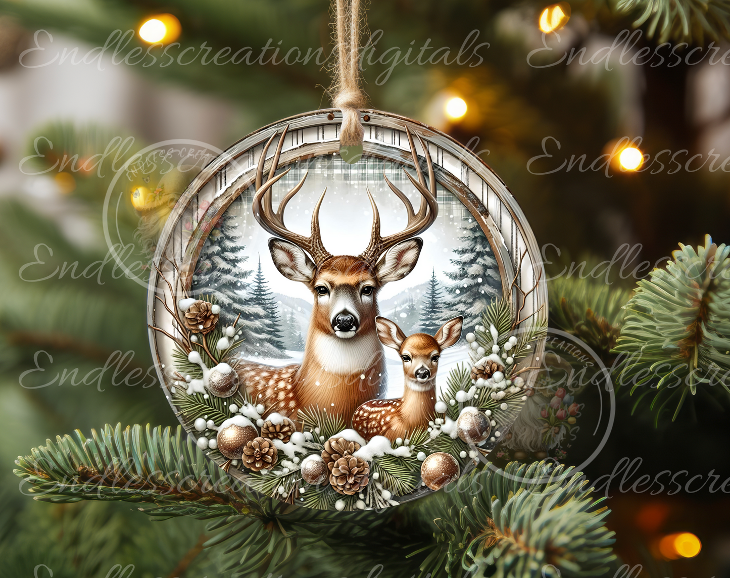 WINTER BUCK AND FAWN DEER CLOCK DESIGN