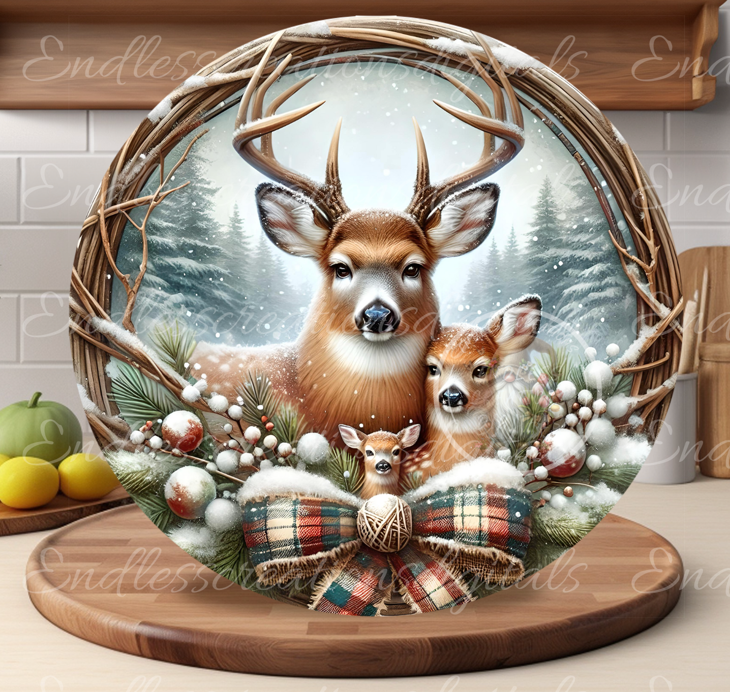 WINTER DEER FAMILY CLOCK DESIGN