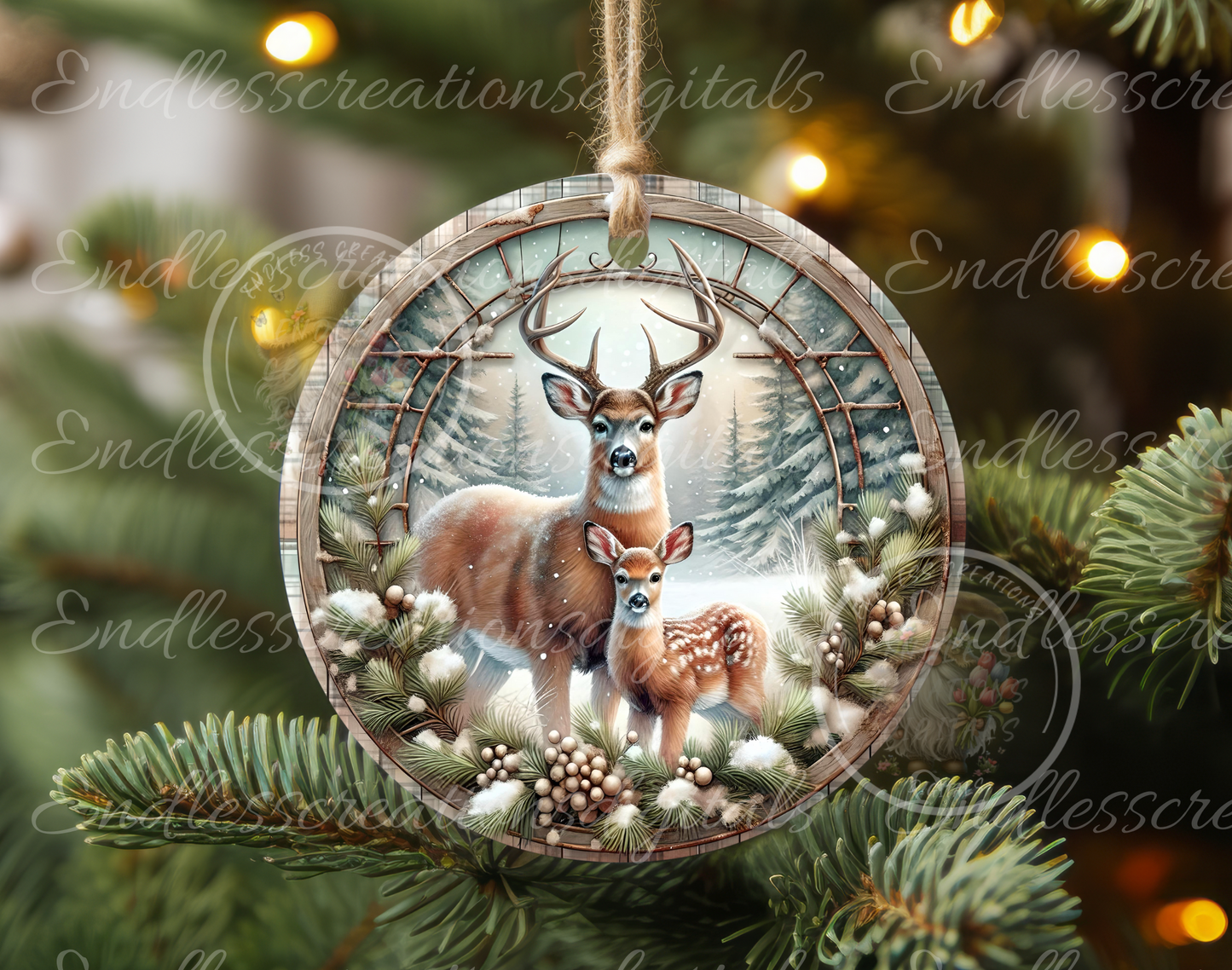 WINTER FAWN AND BUCK DEER CLOCK DESIGN