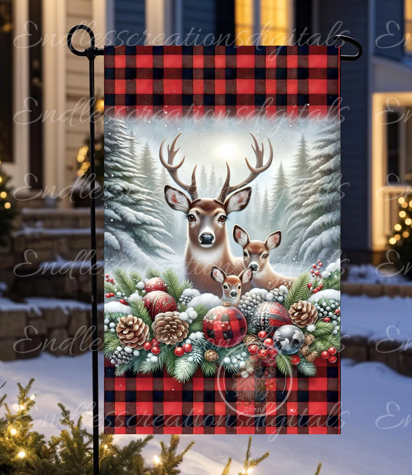 WINTER DEER WELCOME GARDEN FLAG