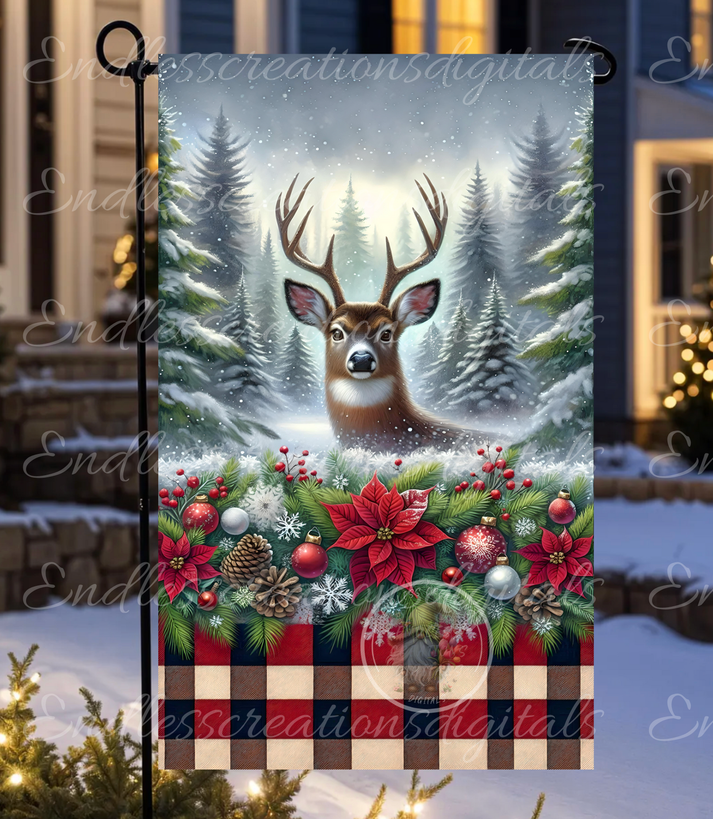 WELCOME DEER WINTER GARDEN FLAG